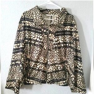 Erin London Zippered Jacket Top Shirt  Black-Beige Patterned Womens 2X